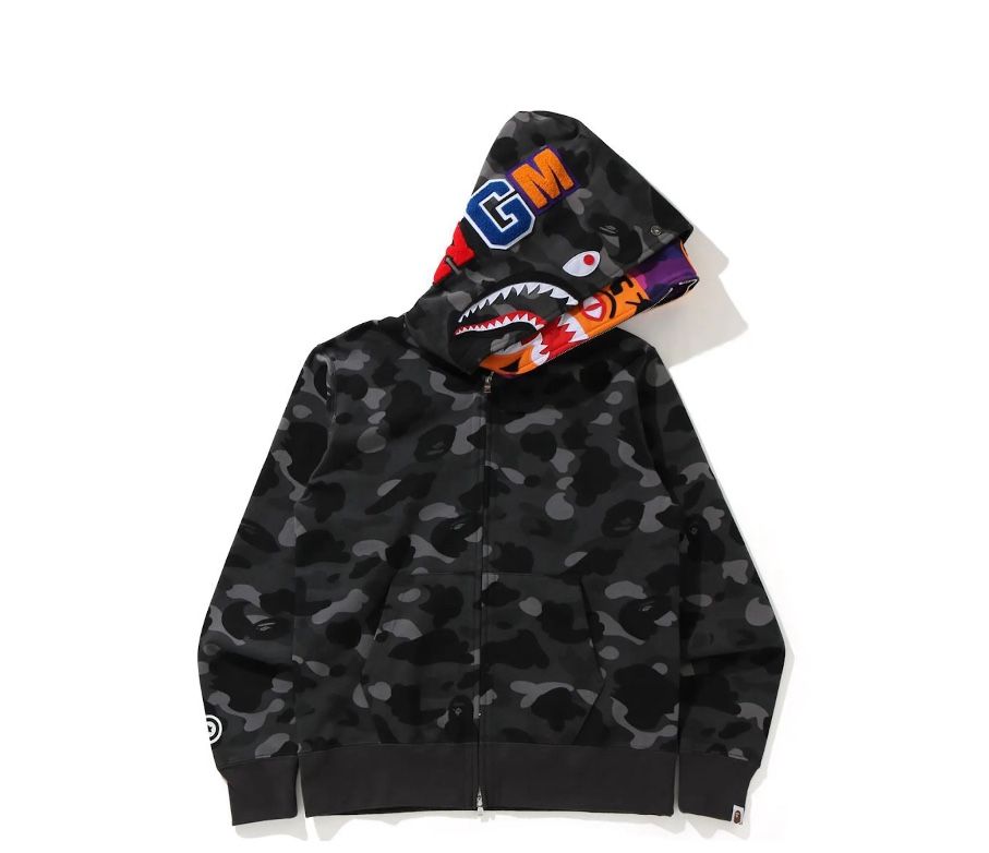 BAPE Color Camo Tiger Shark Wide Full Zip Double Hoodie