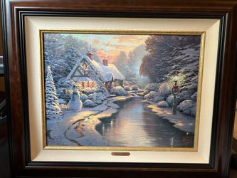 Framed Thomas Kinkade Christmas Evening Print 18” X 24”