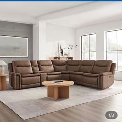 Fabric power reclining sectional with power headrest