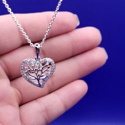 925 Silver Cubic Zircornia Heart Necklace 18"