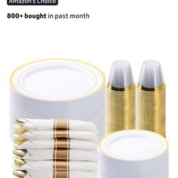 350PCS Gold Plastic Dinnerware Set