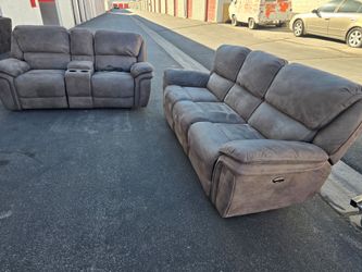 Grey Microfiber Power Reclining Sofa Set