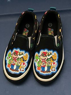 Nintendo Super Mario Bros Boys Canvas Slip on Sneakers Size 11