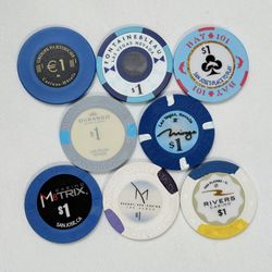 Eight $1 Genuine Casino Chips (including Mirage Casino!)