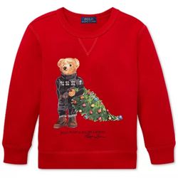 Polo Ralph Lauren Red Toddler Boys Christmas Holiday Bear Fleece Sweatshirt