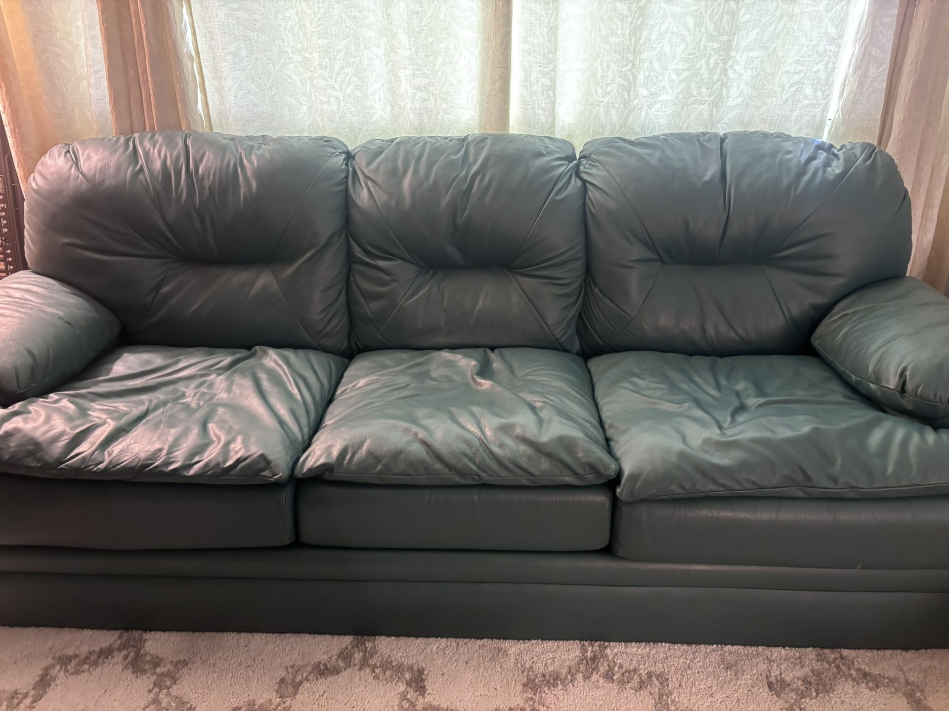 Perfect Condition Green / Teal Faux Leather Couch