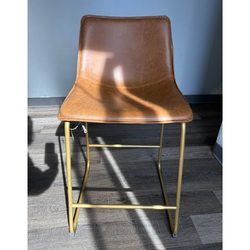 Counter Stools – Modern Camel Leather, Gold Frame (Ask Us the Price!)