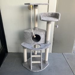 New In Box 28x23x52 Inch Tall Light Gray Adult Cat Tree Kitten Pet Bed Scratching Play Post Scratcher Furniture 