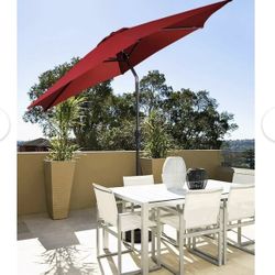 9FT Patio Umbrella Patio Market Steel Tilt W/ Crank Outdoor Yard Garden Burgundy