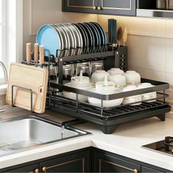 Large 2-Tier Kitchen Counter Dish Rack - Matte Black