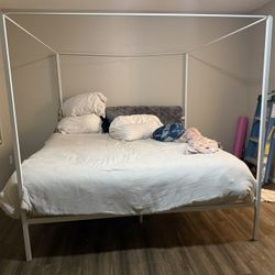 White Queen Canopy Bed Frame – Great Condition