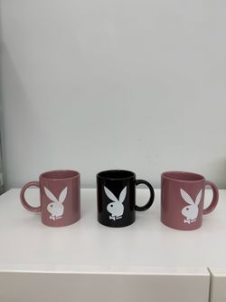 Playboy Bunny Logo Ceramic Coffee Mugs – Set of 3 (Pink & Black)