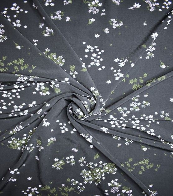 Black Ditsy Multi Floral Textured Silky Print Fashion Fabric