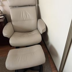 IMG Leather Recliner with Ottoman - Light Taupe