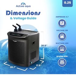 Active Aqua Hydroponic Water Chiller w/ Boost Function, 0.25 HP - Adjustable Cooling System for 40-92 Gallon Reservoirs, Pure Titanium Evaporator Cool