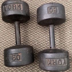 Pair Of York Roundhead 50 Pound Dumbbells READ THE DISCRIPTION