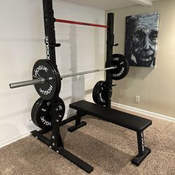 Rogue Fitness Squat Rack And Bench W/weights 