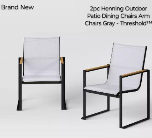 Brand New Threshold 2 pc Henning Outdoor Patio Dining Chairs Army Chairs Gray