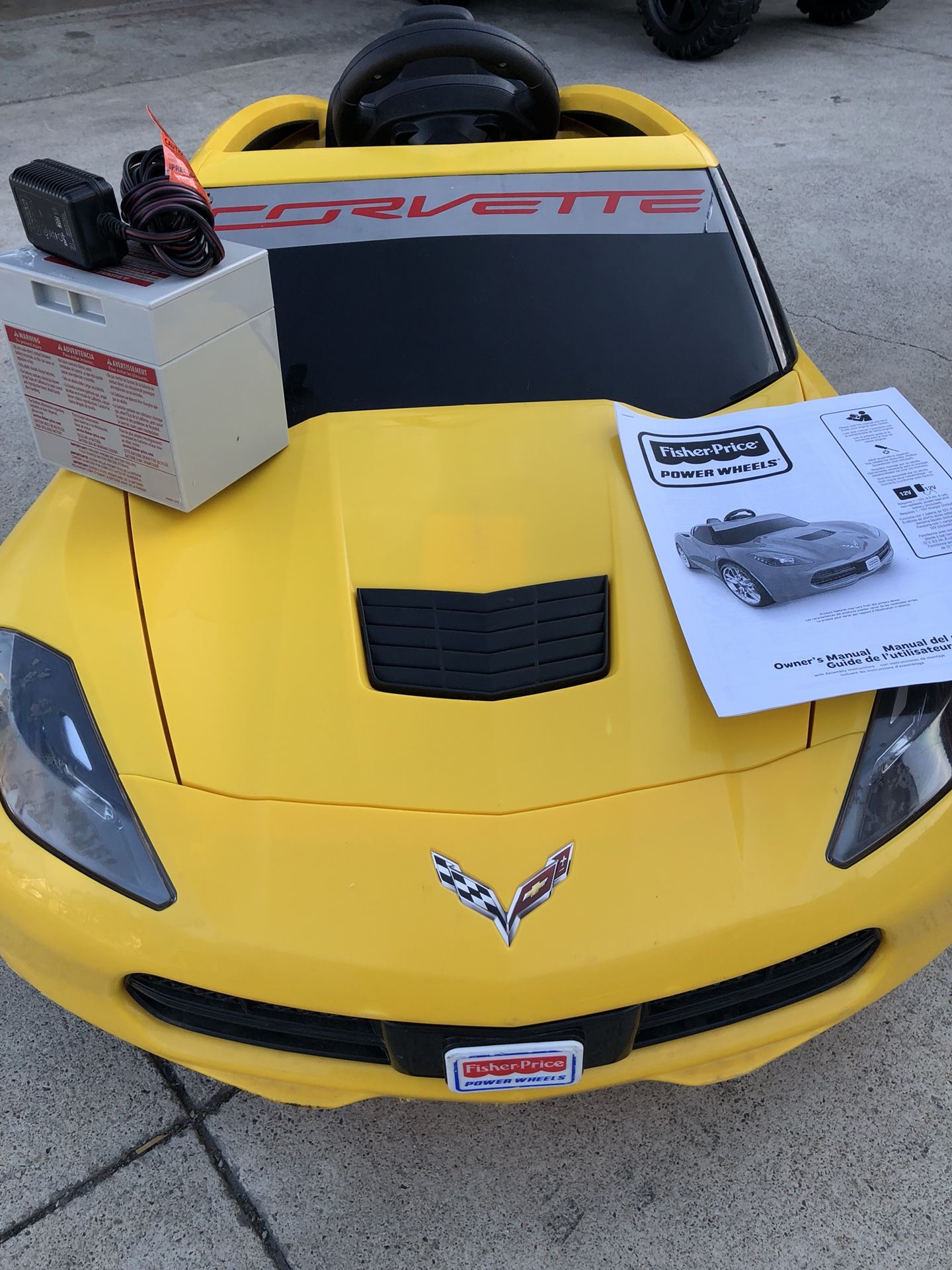 Yellow Corvette Stingray 12volt electric kids ride on cars power wheels