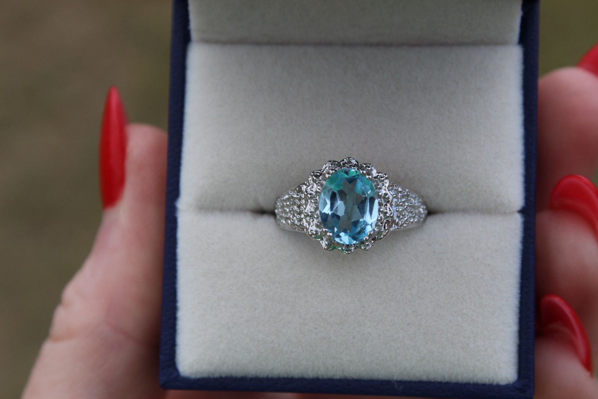 Natural 2.14 Carat Blue Topaz & Genuine Diamond Ring