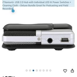 Samson Go Mic Portable Clip-on USB Condenser Microphone (Titanium)- USB 2.0 Hub with Individual LED lit Power Switches + Cleaning Cloth – Deluxe Bundl