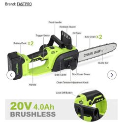 FASTPRO 12" Cordless Chainsaw, 20V 4.0Ah Brushless Chain Saw $65 