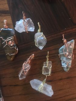 Assorted Handmade Wire Wrapped Stones and Crystal Pendants