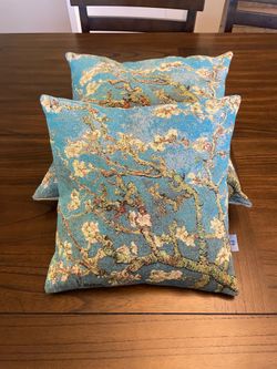 Vincent van Gogh Almond Blossom Tapestry Pillow Covers with Inserts - 17x17" & 13x13" Set