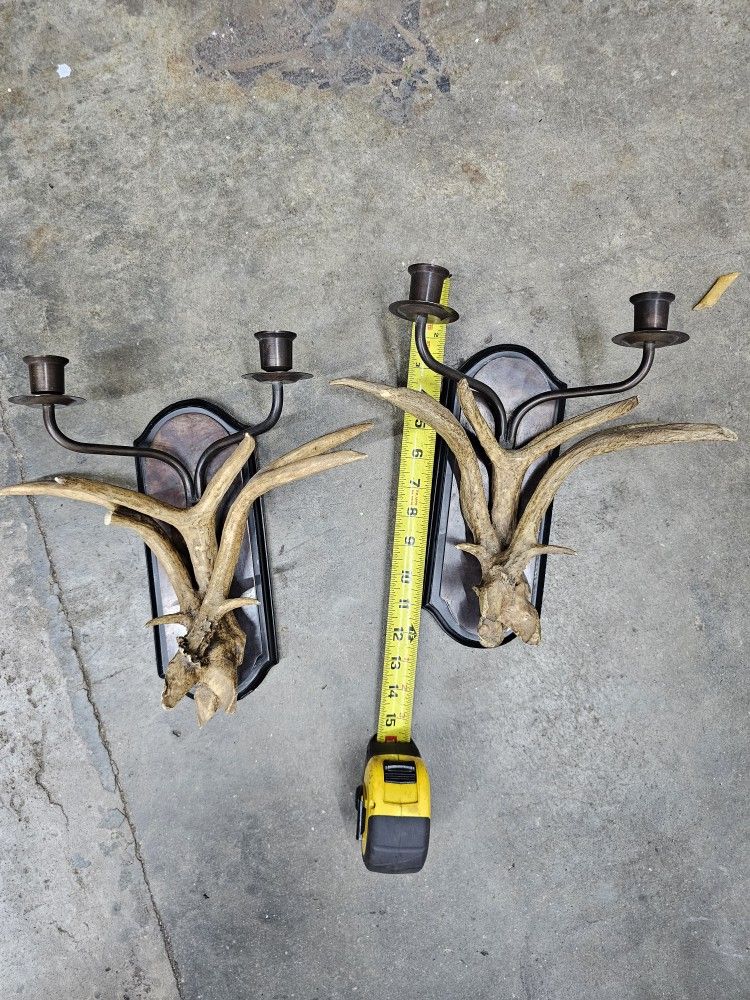 2 wall candle holder they are old $20 for both. Antlers are nor real.