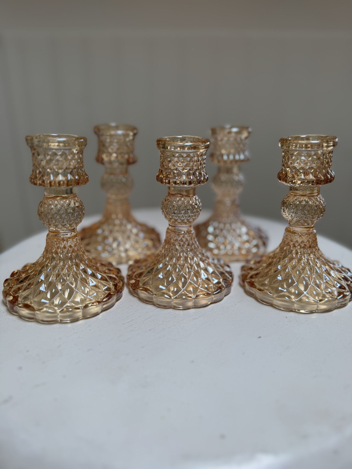 24 Glass Candle Holders Amber Color Set 