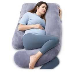 Momcozy U-Shaped Pregnancy Pillow - Full Body Support, Removable Cover, Grey
