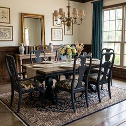 Free delivery. Midnight blue dining table & 6 chairs