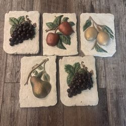 Lot of 5 Austin Sculpture Vintage 10"x8" Bas-Relief Fruits Signed Wall Deco