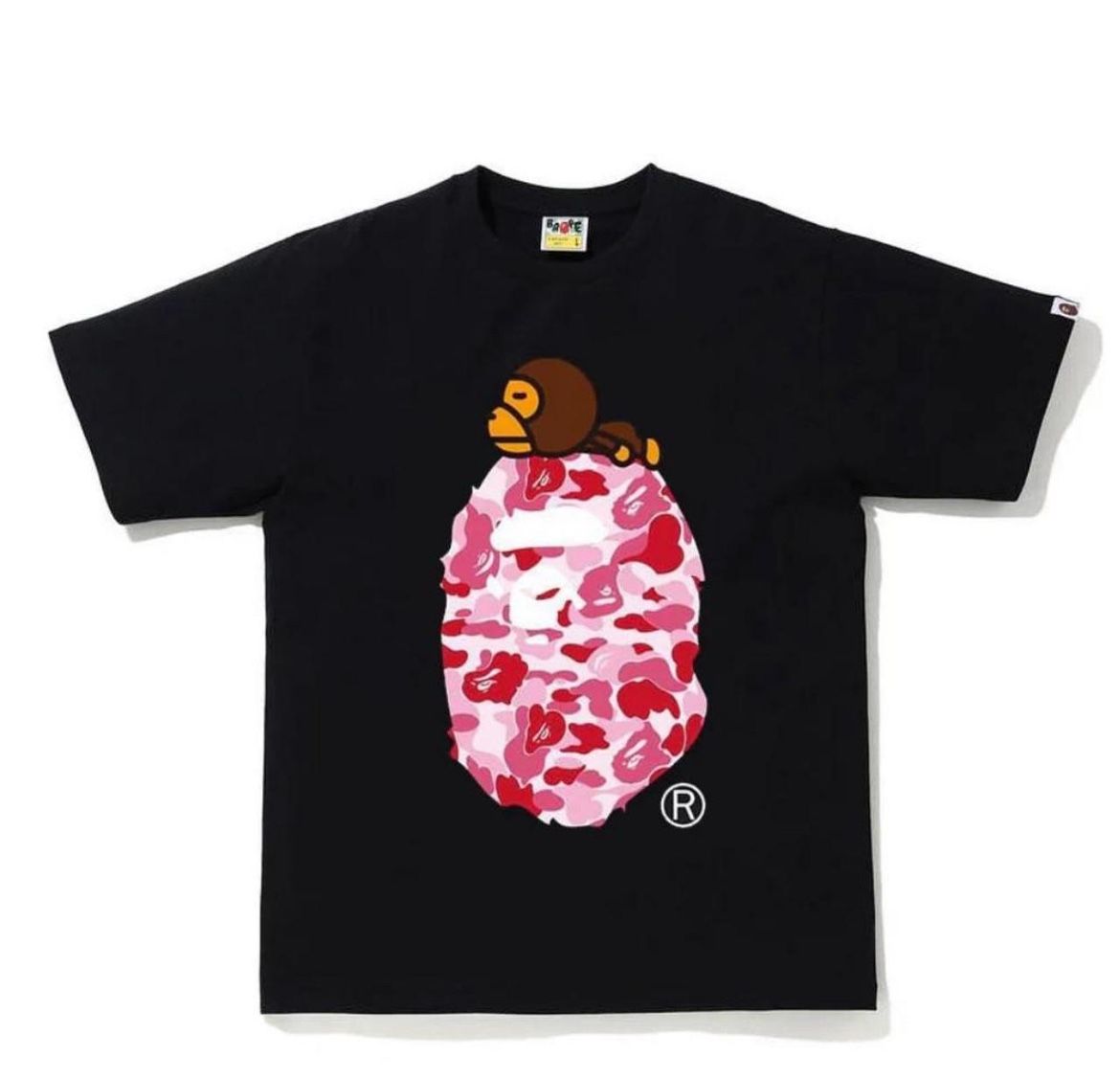 pink and black bape tee