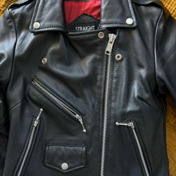 leather jacket with red lining 