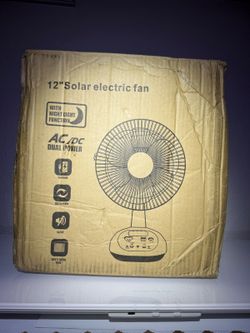 12” Solar Electric Fan AC/DC Dual Power Oscillating Fan USB Charging LED Light