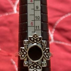 Fashion Silver Ring Size 6 Onyx Obsidian Chunky