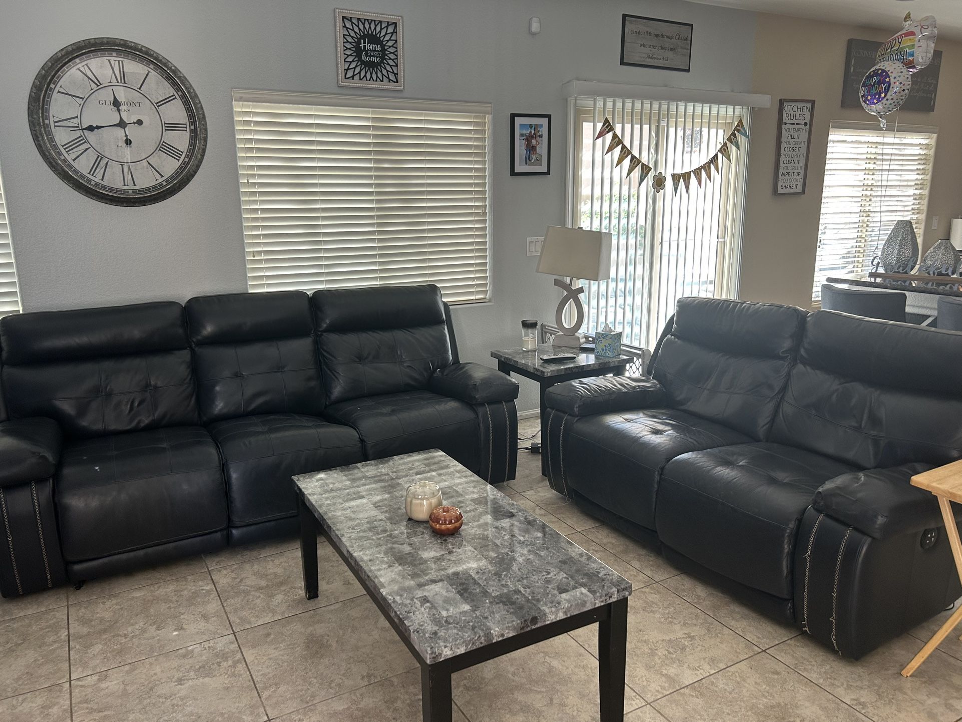 Black Leather Reclining Couch Set