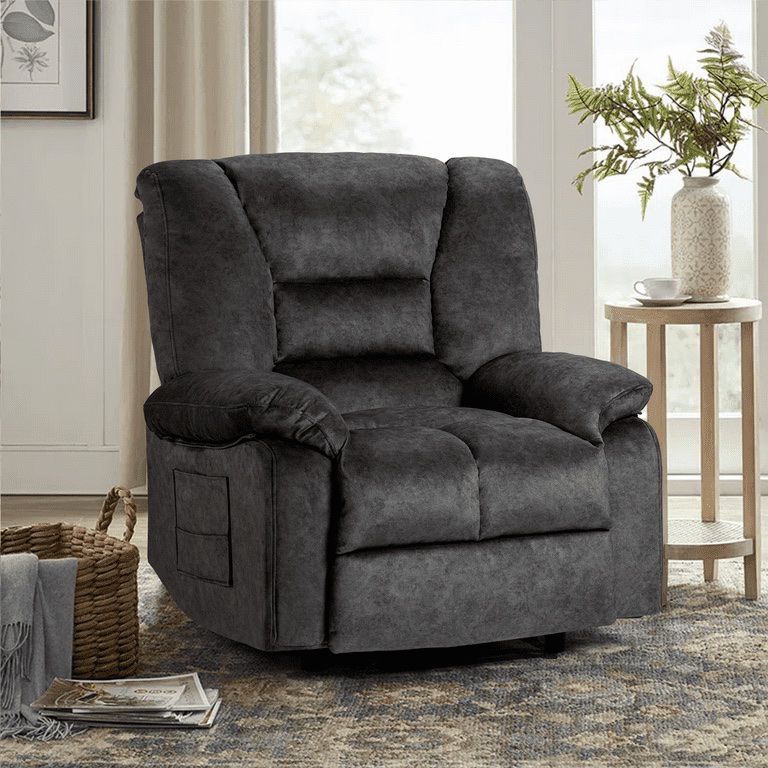 40.9" Wide Super Soft And Oversize Modern Design Velvet Upholstered Manual Recliner Chair with Heating and Massage, Gray