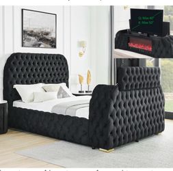 Black velvet bed frame with gold legs faux fireplace decking boards to replace box spring brand new in box firm price Queen $999 King $1,099