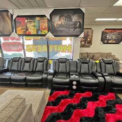 NEW Leather Sofa Love Seat Chair SET Power Recliner LED & Bluetooth $10 DOWN