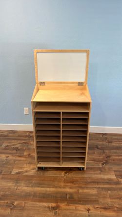 Lakeshore Wood Rolling Storage Cabinet with Whiteboard Lid