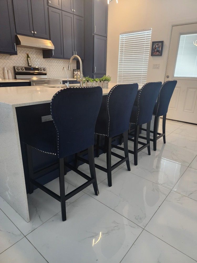 4 Navy Blue Barstools