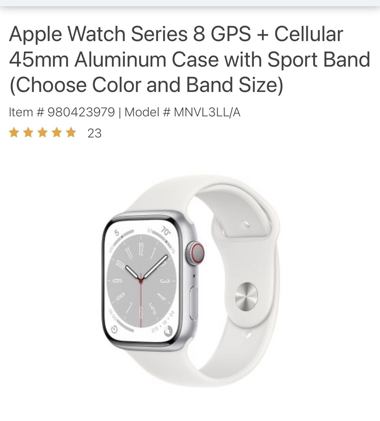 Apple Watch Series 8 GPS + Cellular 45mm Stainless Steel Case with Sport  Band (Choose Color and Band Size) - Sam's Club