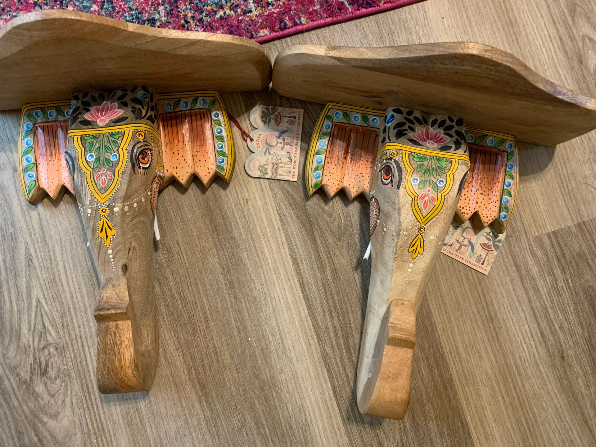 Brand New Pair Of Wooden Elephant Wall Shelves