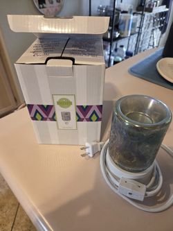 Scentsy... Greenish Blue Glass Small Wax Warmer... Like New With Box
