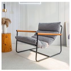 MAXYOYO Sherpa Accent Chair, Boucle Arm Chair Living Room Chair, Reading Accent Chair, Mid Century Modern Bedroom Chair,Teddy Armchair Wooden Arms Met