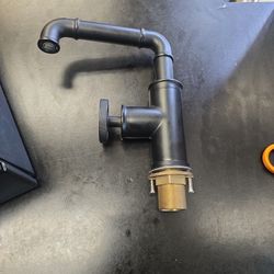 KunMai Industrial Pipe Style Bathroom Faucet, Matte Black, Single Handle, Lavatory Vessel Faucet, Brass
