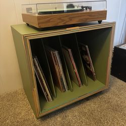 Up cycled Vinyl Record  Holder with Recycled Skateboards