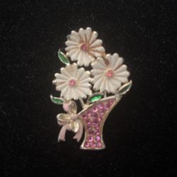 Vintage Flowers Basket Pin Brooch 